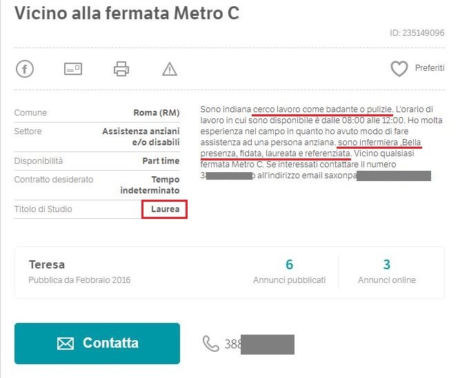 "Infermiera laureata bella presenza offresi come badante o pulizie" 1