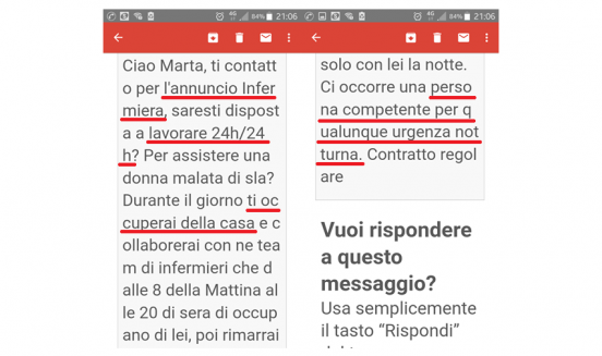 "Cercasi infermieri disposti a lavorare 24 ore su 24 e che si occupino della casa"