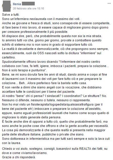 "Sono stanca di ruoli da OSS ‘mascherati’ da infermiera, io mollo"