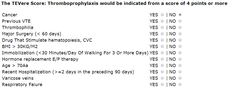 TEVERE Score per profilassi Tromboembolica