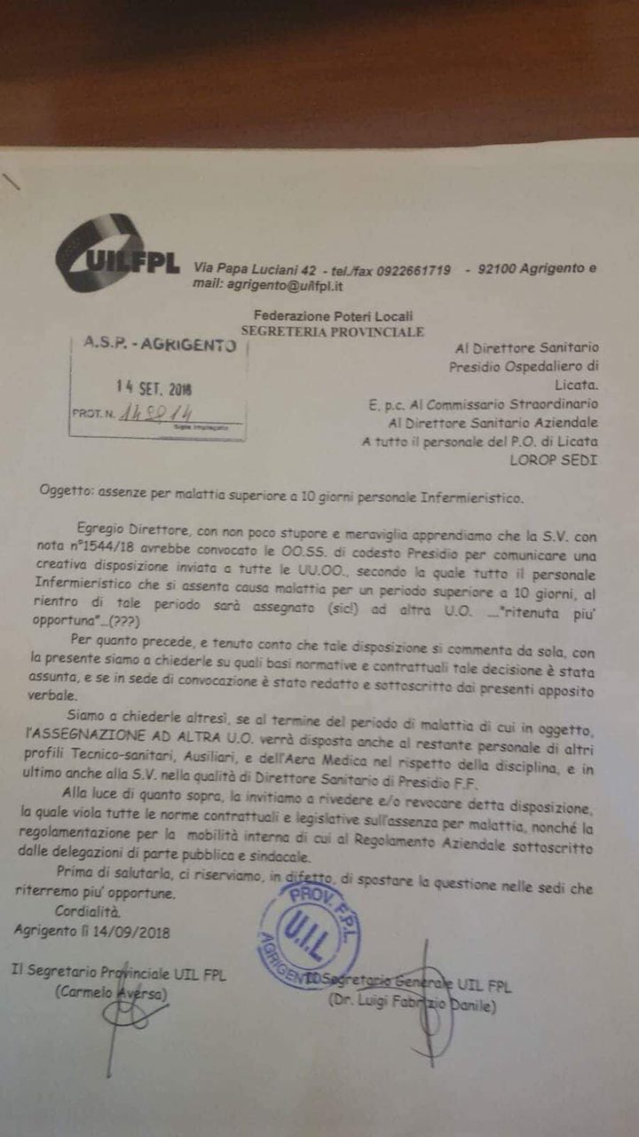 Asp Agrigento: gli infermieri che si ammalano per più di 10 giorni saranno trasferiti di reparto 1