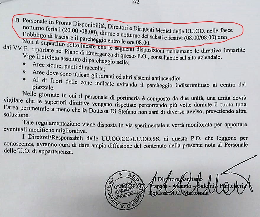 P.O. S. Antonio Abate di Trapani: parcheggio consentito ai soli medici 1