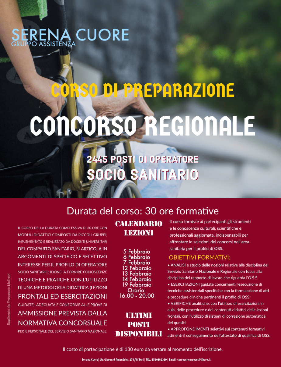 Corso di preparazione al concorsone regionale per 2445 posti di Oss a Bari