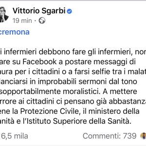 Sgarbi attacca gli infermieri:“Non devono stare su Facebook a spaventare i cittadini”